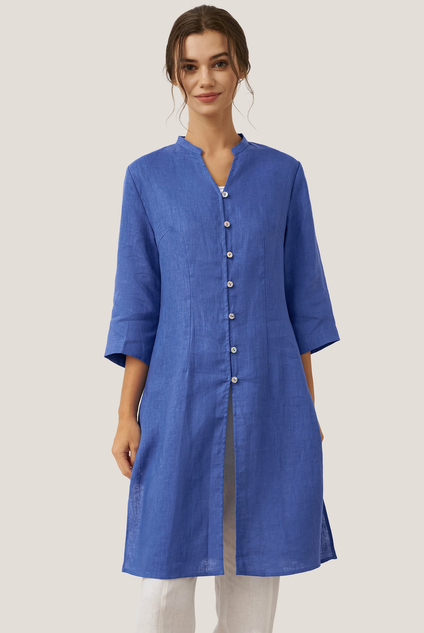 100% Linen Hand Button Long Top DILLON by LINTICO for women