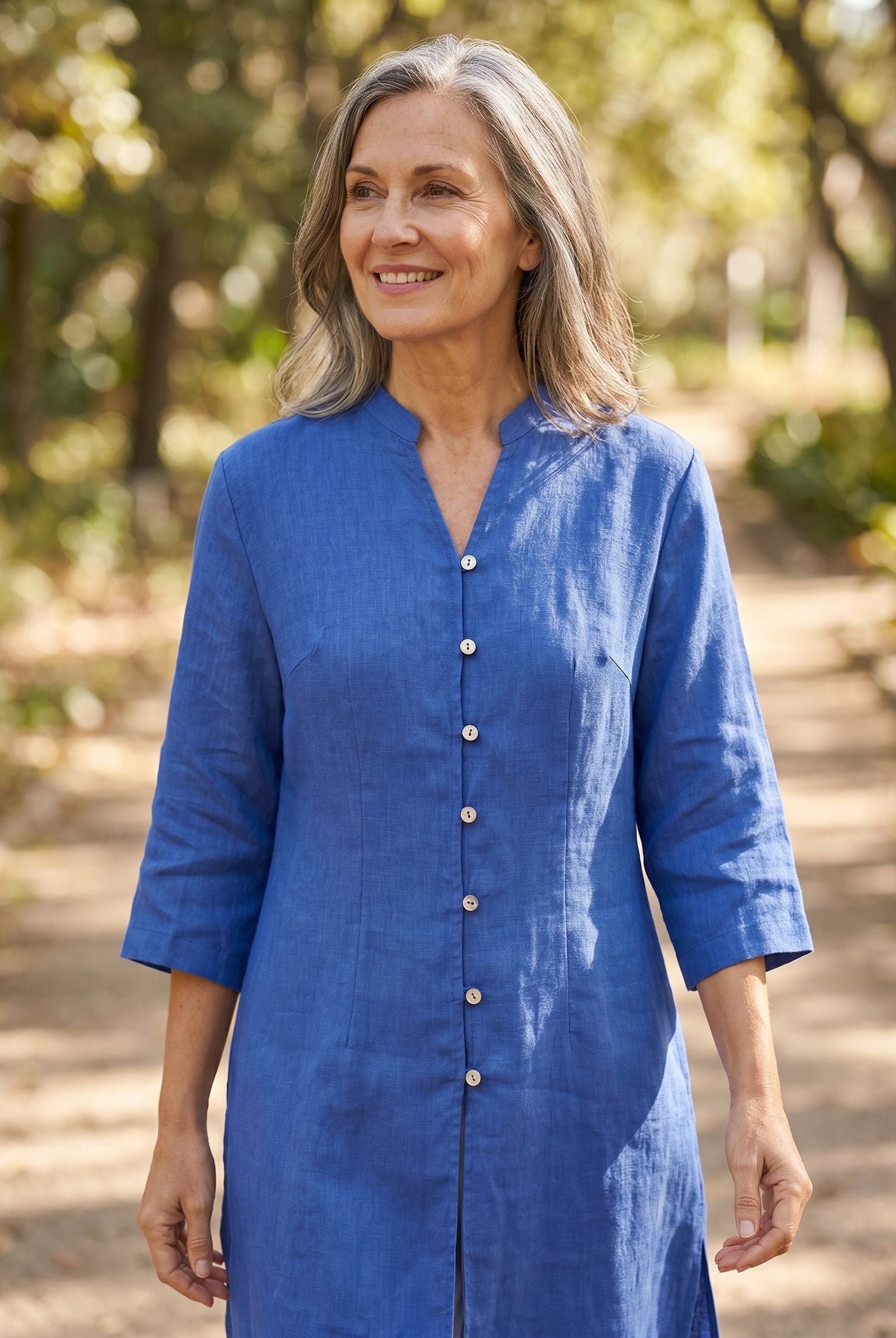 100% Linen Hand Button Long Top DILLON by LINTICO for women