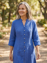 100% Linen Hand Button Long Top DILLON by LINTICO for women