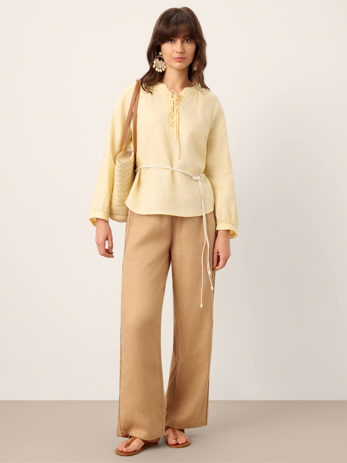 Pantalon large en 100% lin ajouré LEONTINE de LINTICO pour femme