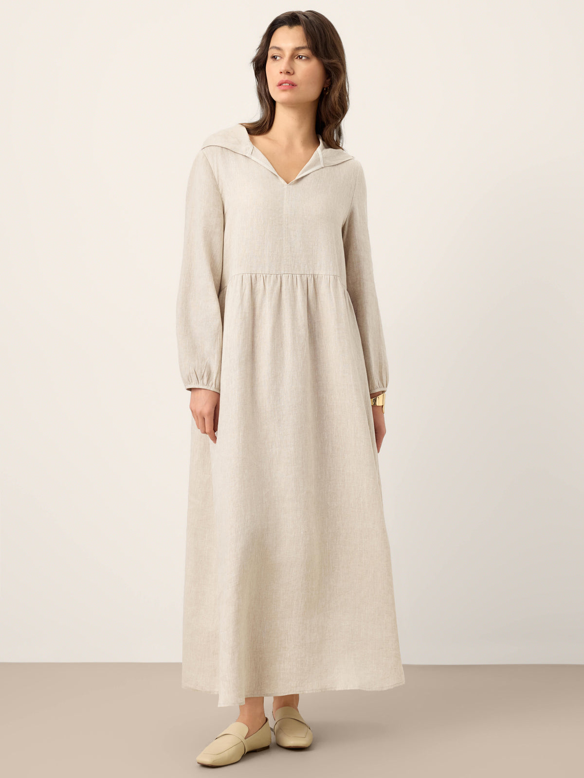 100% Linen Sculpted-Hood Caftan Midi Dress LINETTE by LINTICO for women