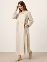 100% Linen Sculpted-Hood Caftan Midi Dress LINETTE by LINTICO for women