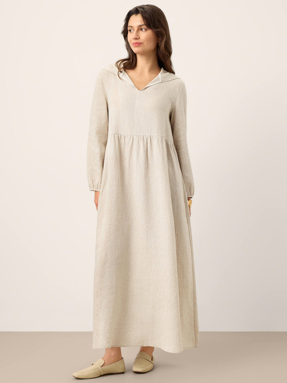 100% Linen Sculpted-Hood Caftan Midi Dress LINETTE by LINTICO for women