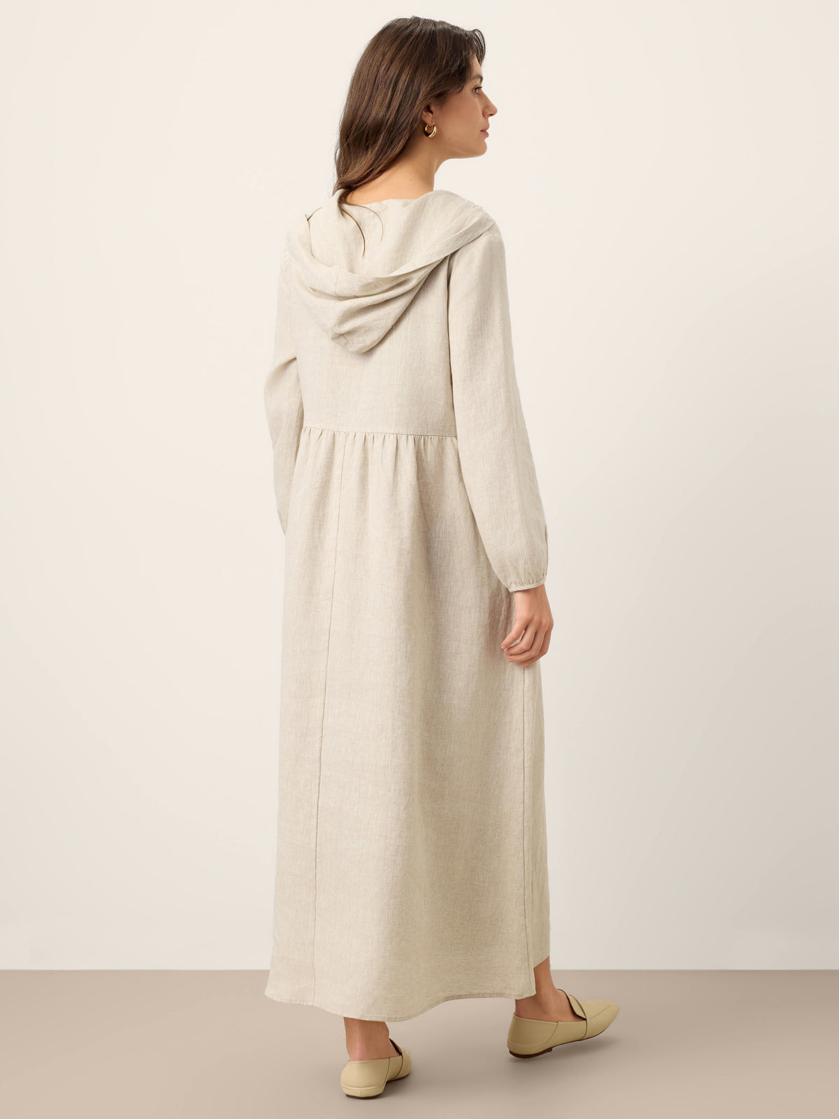 100% Linen Sculpted-Hood Caftan Midi Dress LINETTE by LINTICO for women