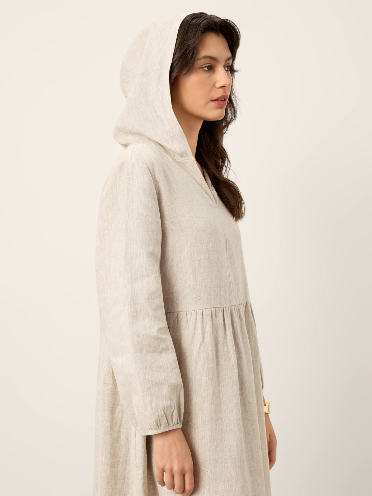 100% Linen Sculpted-Hood Caftan Midi Dress LINETTE by LINTICO for women