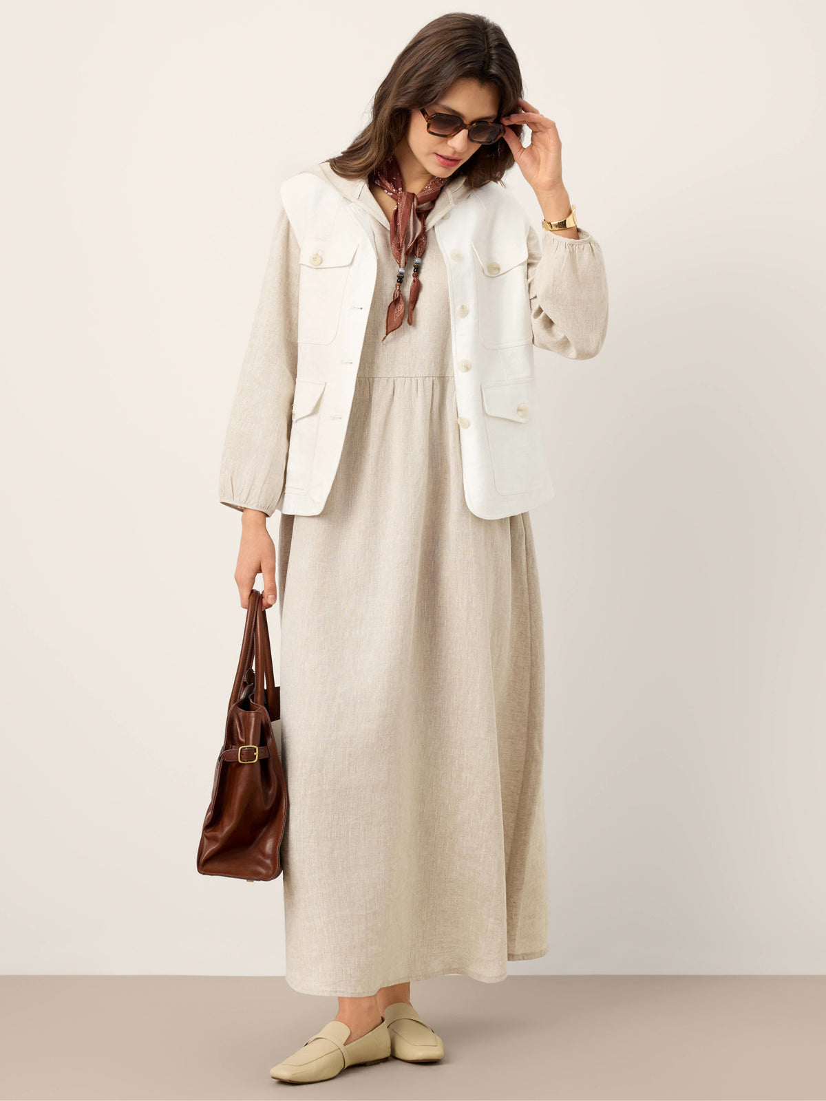 100% Linen Sculpted-Hood Caftan Midi Dress LINETTE by LINTICO for women