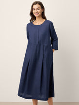 100% Linen Inverted Pleat Waist Button Midi Dress IMARA by LINTICO for women