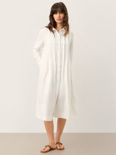100% Linen Embroidered Pintuck Midi Shirt Dress SYLVIA by LINTICO for women
