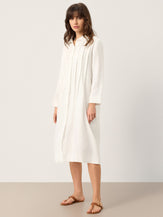 100% Linen Embroidered Pintuck Midi Shirt Dress SYLVIA by LINTICO for women