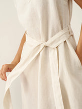 Robe midi MARGARET 100% lin à col mao avec ceinture amovible pour femme par LINTICO