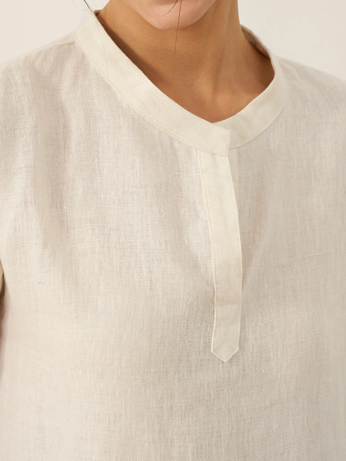 Robe midi MARGARET 100% lin à col mao avec ceinture amovible pour femme par LINTICO