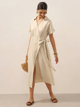 100% Linen One-Piece Belted Maxi Dress CORA by LINTICO for women