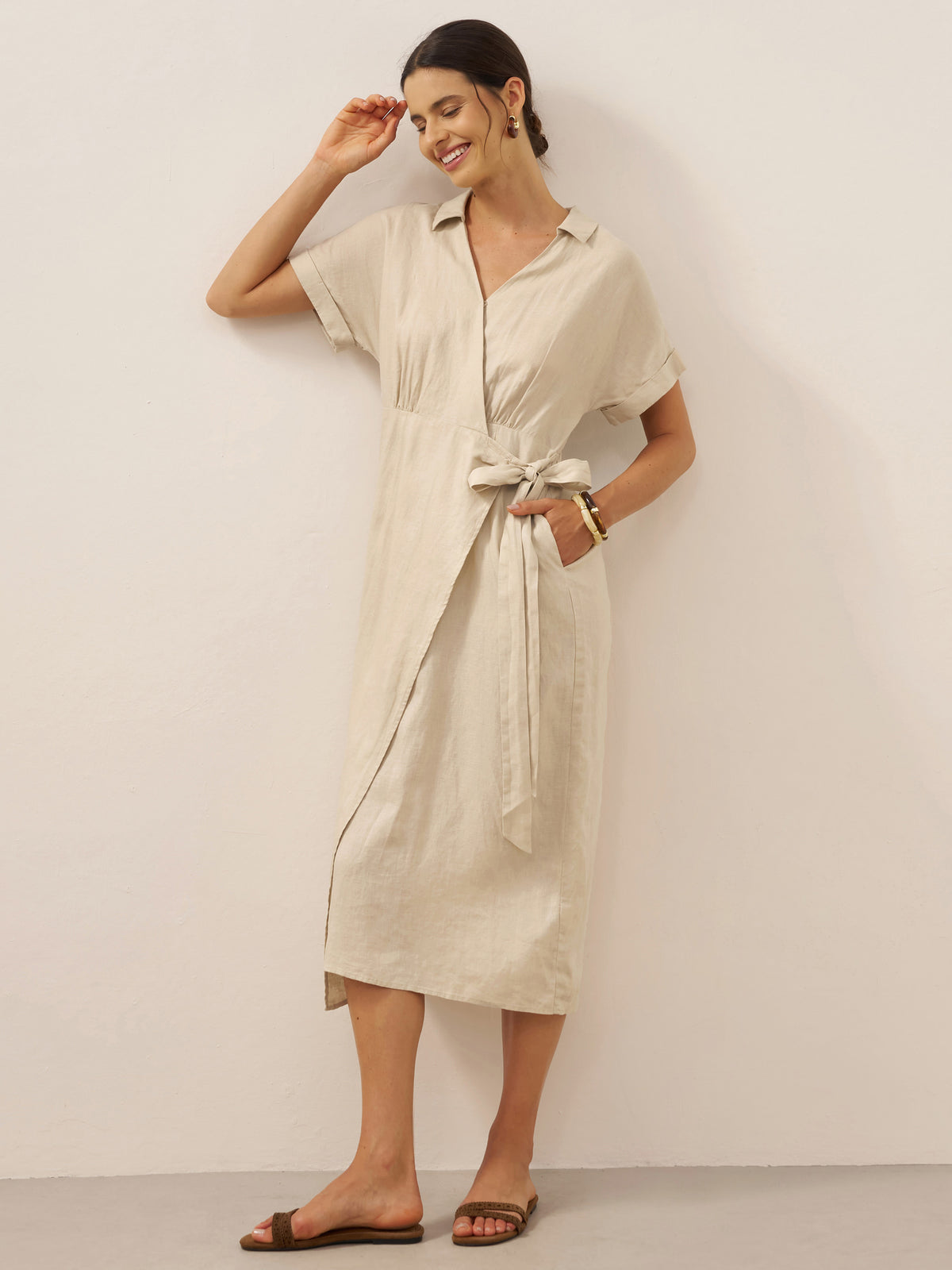100% Linen One-Piece Belted Maxi Dress CORA by LINTICO for women