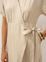 100% Linen One-Piece Belted Maxi Dress CORA by LINTICO for women