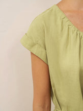100% Linen Pleated Crew Neck Midi Dress with Detachable Tie Straps MIRA by LINTICO for women