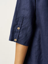 100% Linen Relaxed Back Button Top with Tab Sleeves SYLVANA by LINTICO for women