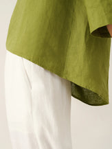 100% Linen Round Neck Asymmetrical Hem Top BRIANNA by LINTICO for women