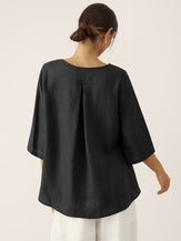 100% Linen Round Neck Asymmetrical Hem Top BRIANNA by LINTICO for women