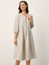 Robe midi femme 100% lin, bord volanté et pli creux, LAVINIA par LINTICO