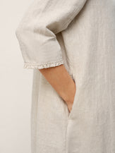 Robe midi femme 100% lin, bord volanté et pli creux, LAVINIA par LINTICO