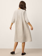 Robe midi femme 100% lin, bord volanté et pli creux, LAVINIA par LINTICO