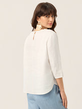 100% Linen Scoop Neck Slit Back Pullover Top FELICIA by LINTICO for women