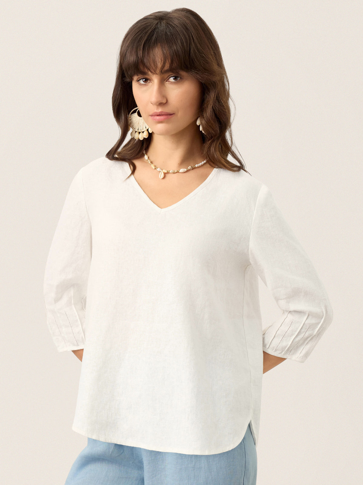 100% Linen Scoop Neck Slit Back Pullover Top FELICIA by LINTICO for women