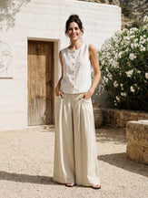 100% Linen Sculpted Pleat Elasticated Back Relaxed Pants VERIDIANA by LINTICO for women