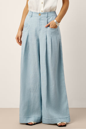 100% Linen Sculpted Pleat Elasticated Back Relaxed Pants VERIDIANA by LINTICO for women