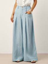 100% Linen Sculpted Pleat Elasticated Back Relaxed Pants VERIDIANA by LINTICO for women