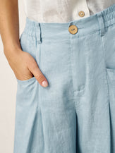 100% Linen Sculpted Pleat Elasticated Back Relaxed Pants VERIDIANA by LINTICO for women