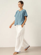 100% Linen Short Sleeve Crew Neck Shirt FINA by LINTICO for women
