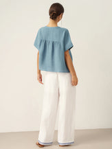 100% Linen Short Sleeve Crew Neck Shirt FINA by LINTICO for women