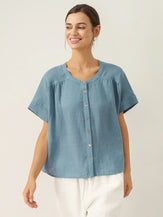 100% Linen Short Sleeve Crew Neck Shirt FINA by LINTICO for women