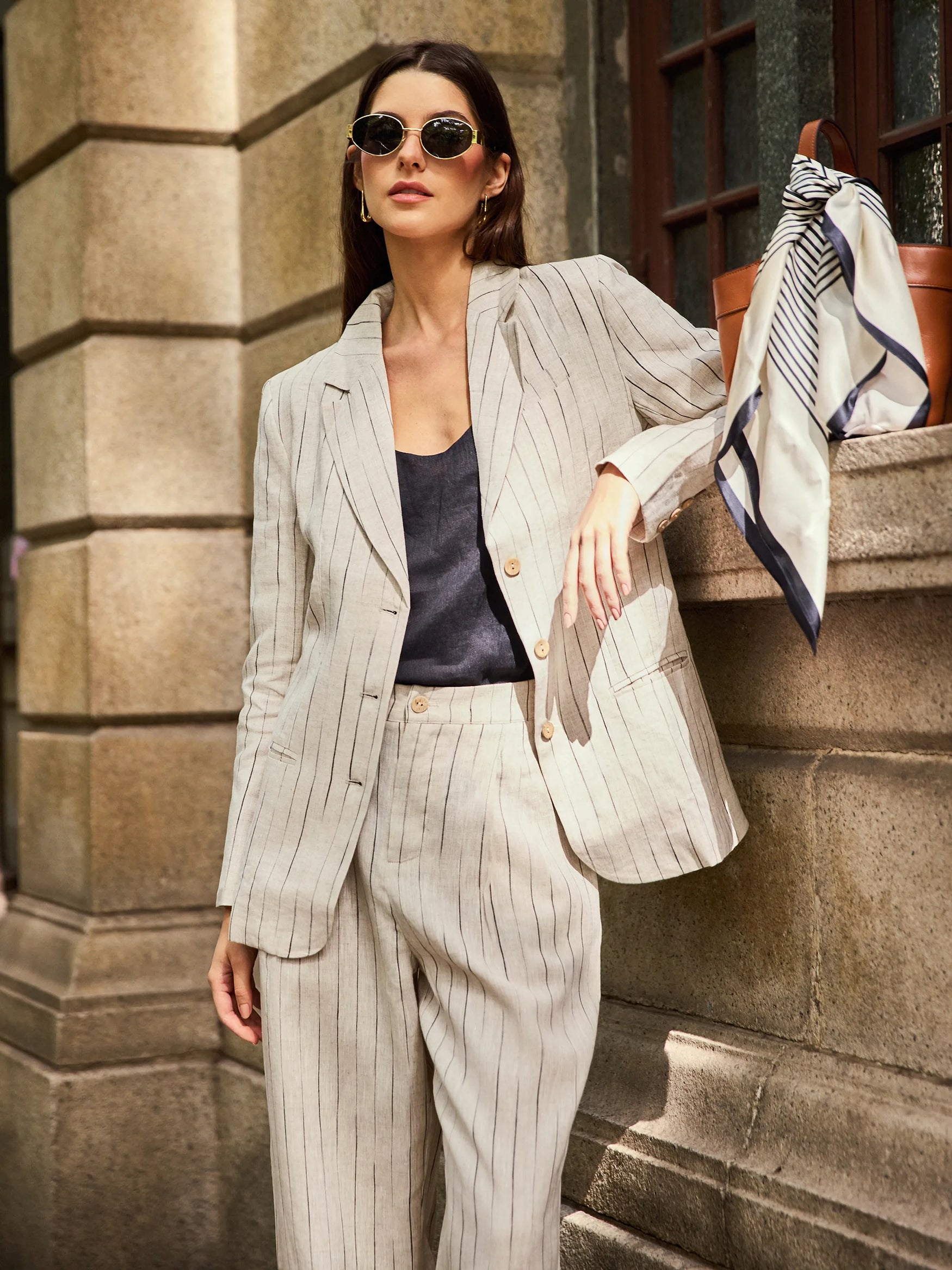 100% Linen Sketch Stripe Suit Set ELOISE by LINTICO for women