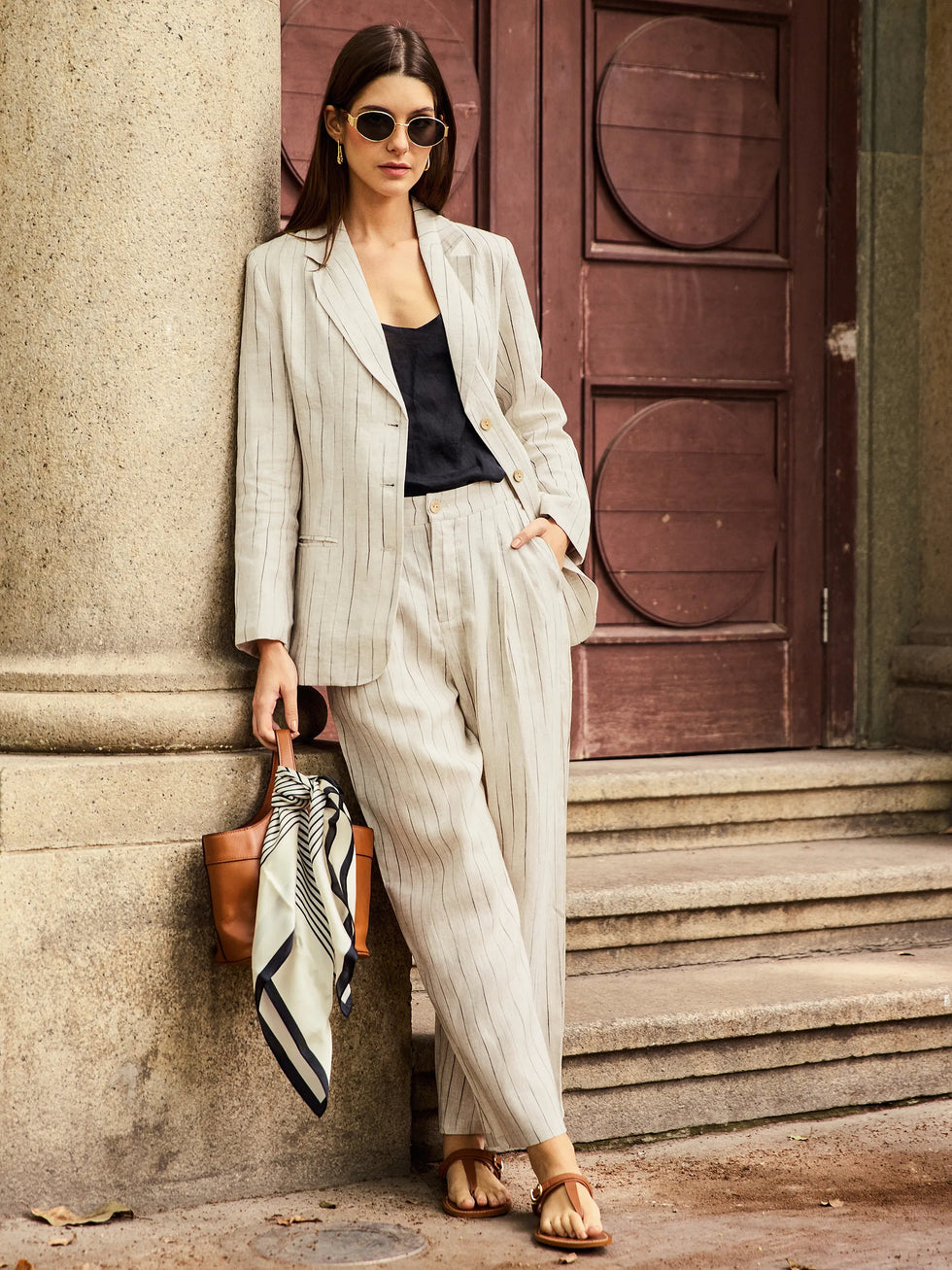 100% Linen Sketch Stripe Suit Set ELOISE by LINTICO for women