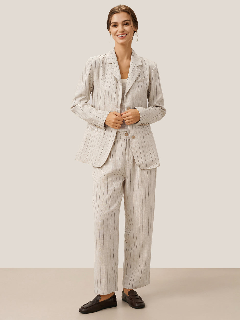 100% Linen Sketch Stripe Suit Set ELOISE by LINTICO for women