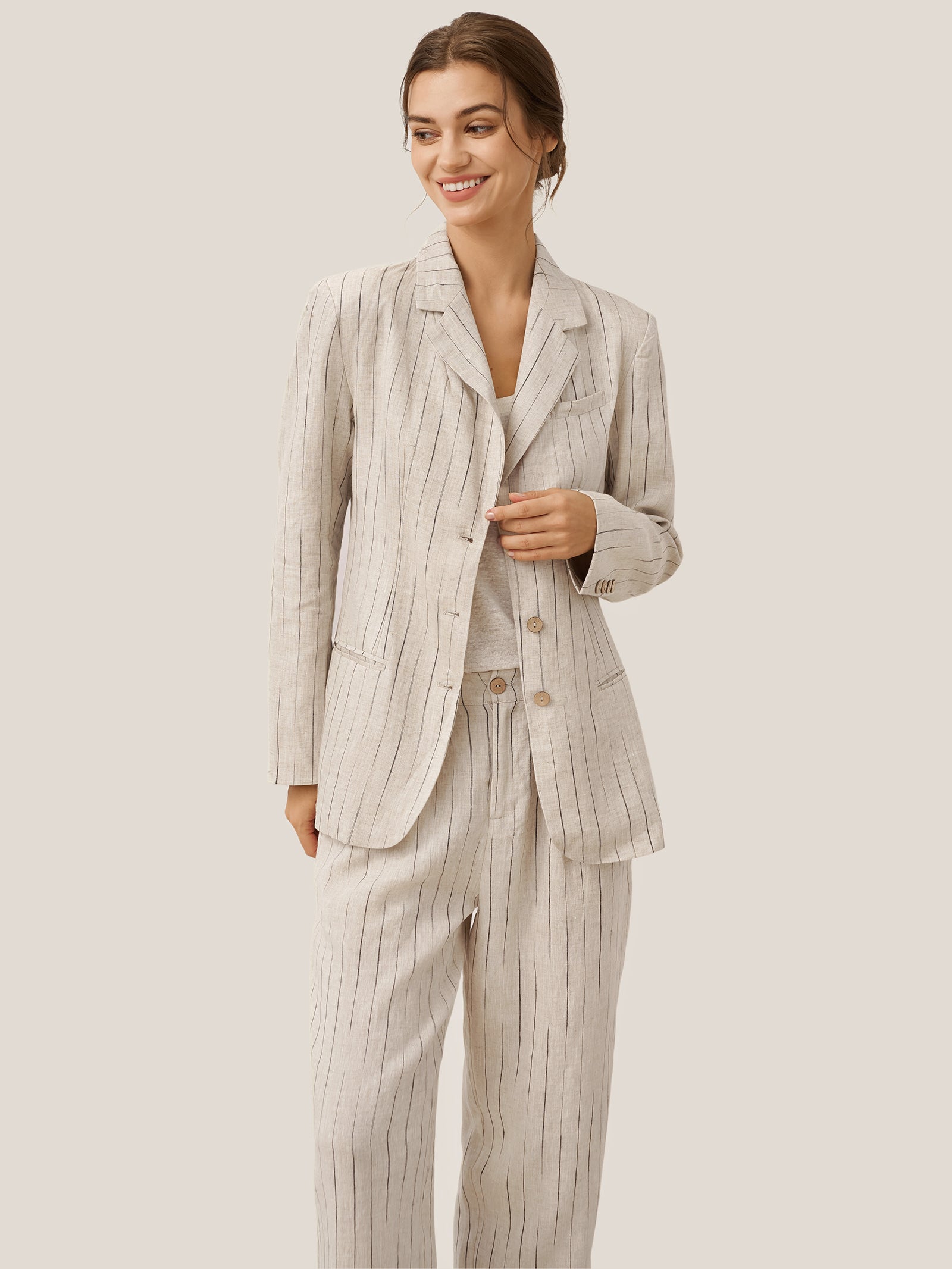 100% Linen Sketch Stripe Suit Set ELOISE by LINTICO for women