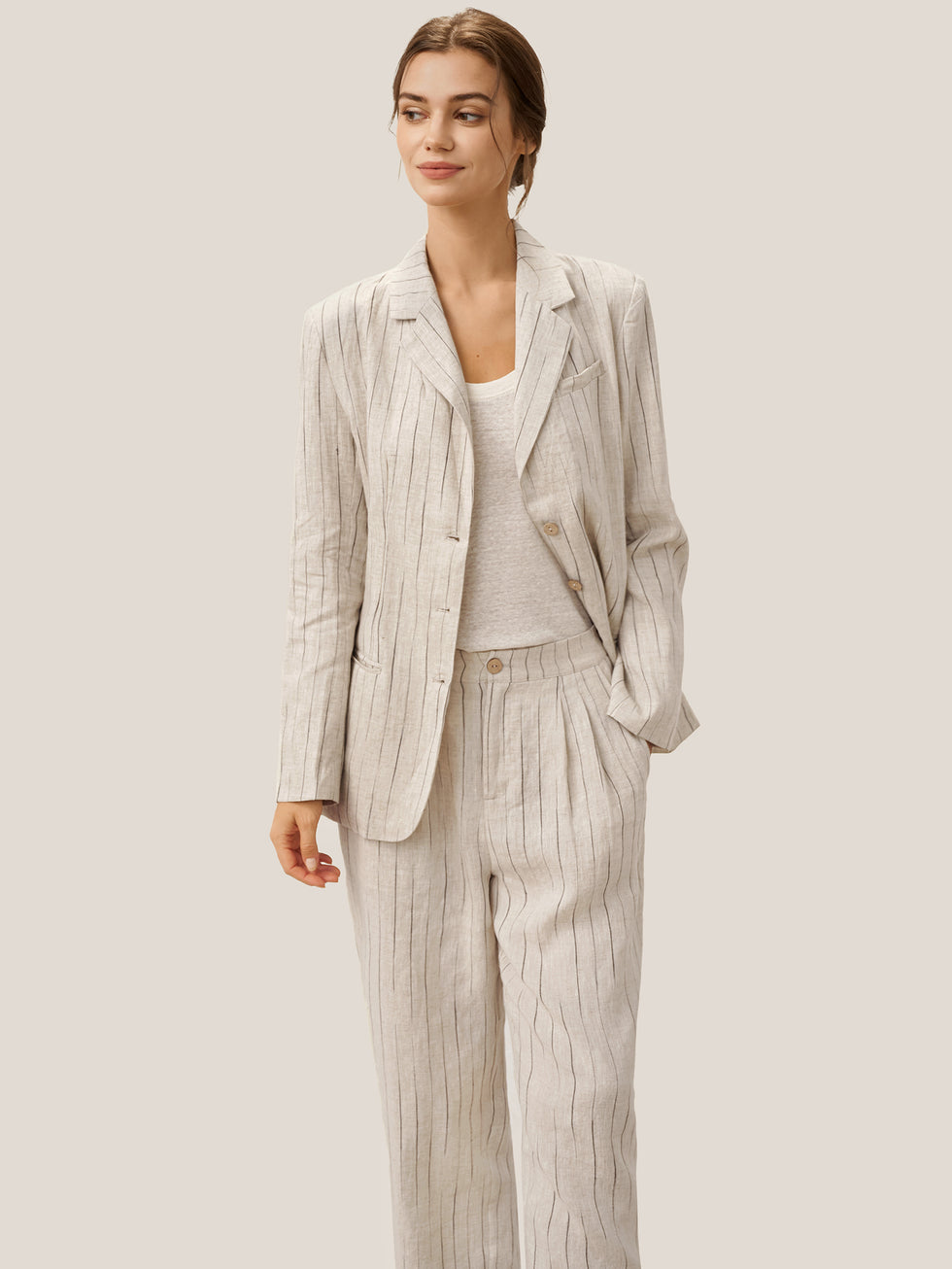 100% Linen Sketch Stripe Suit Set ELOISE by LINTICO for women