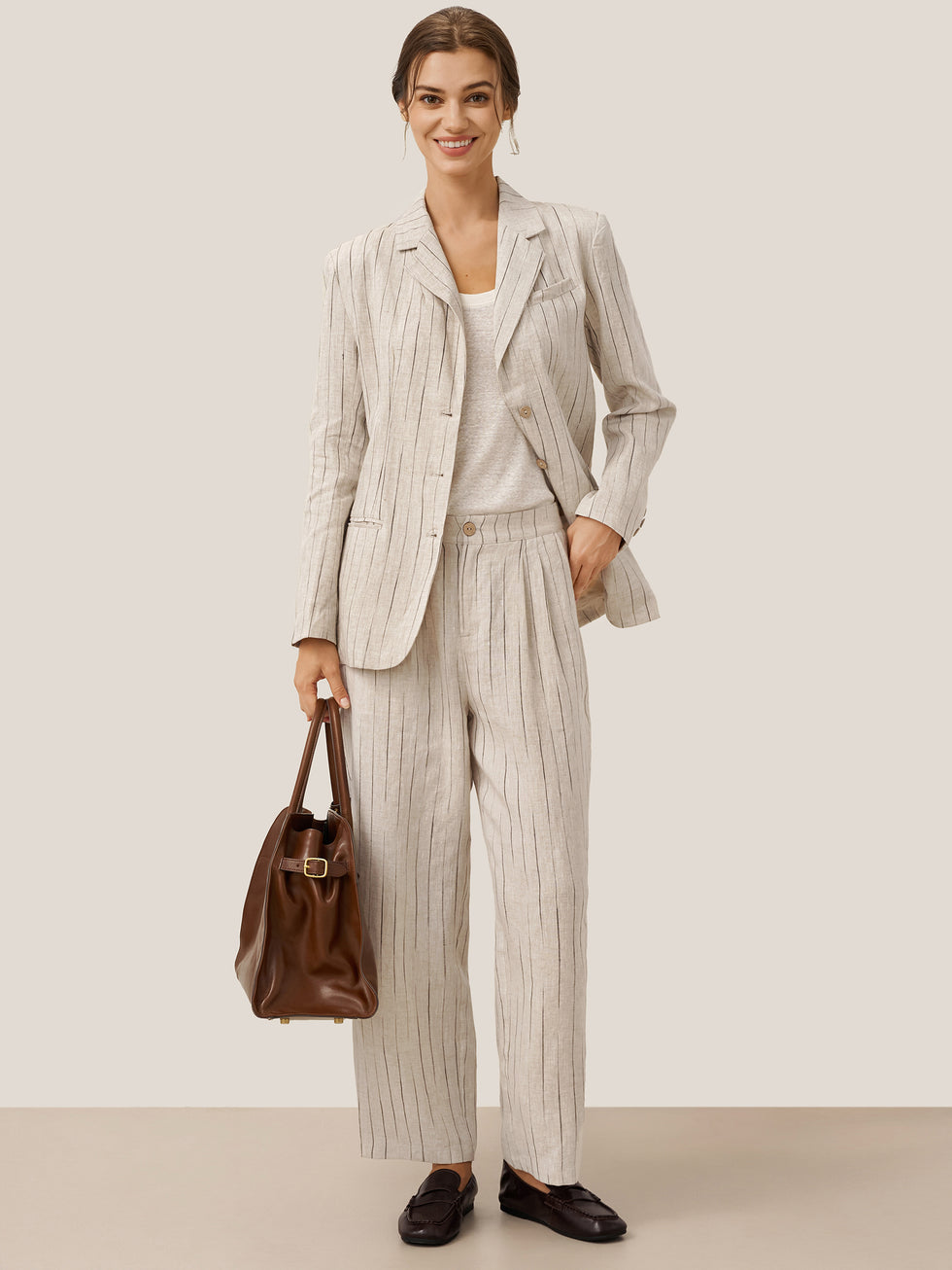 100% Linen Sketch Stripe Suit Set ELOISE by LINTICO for women