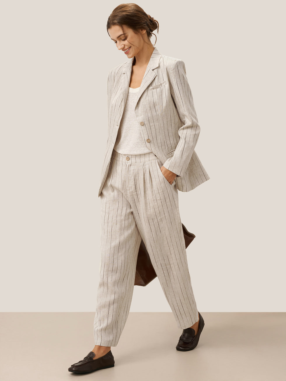100% Linen Sketch Stripe Suit Set ELOISE by LINTICO for women