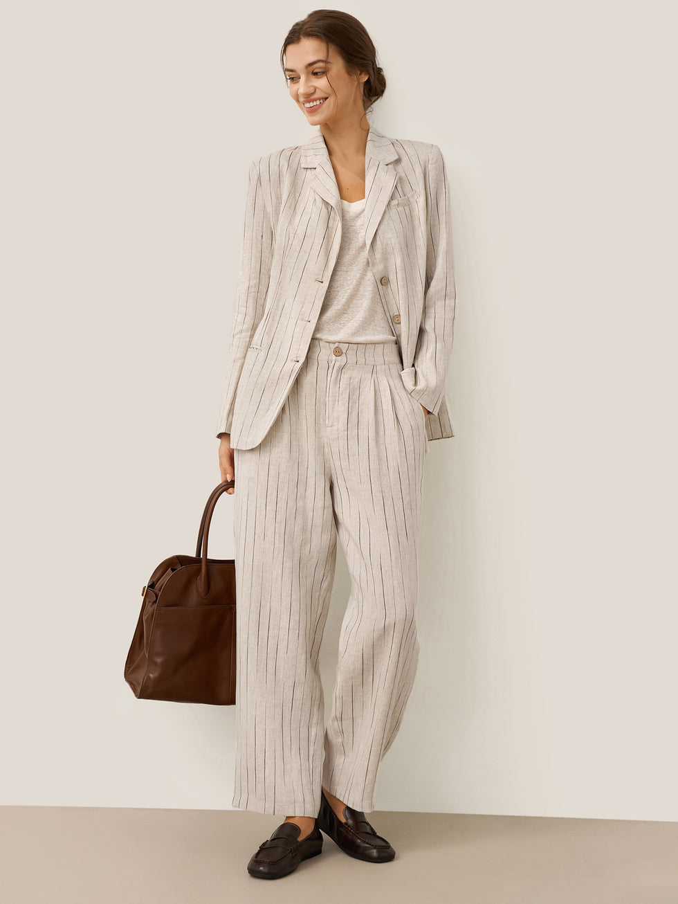 100% Linen Sketch Stripe Suit Set ELOISE by LINTICO for women