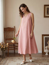100% Linen Sleeveless A-Line Midi Dress TARA by LINTICO for women