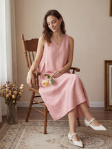 100% Linen Sleeveless A-Line Midi Dress TARA by LINTICO for women