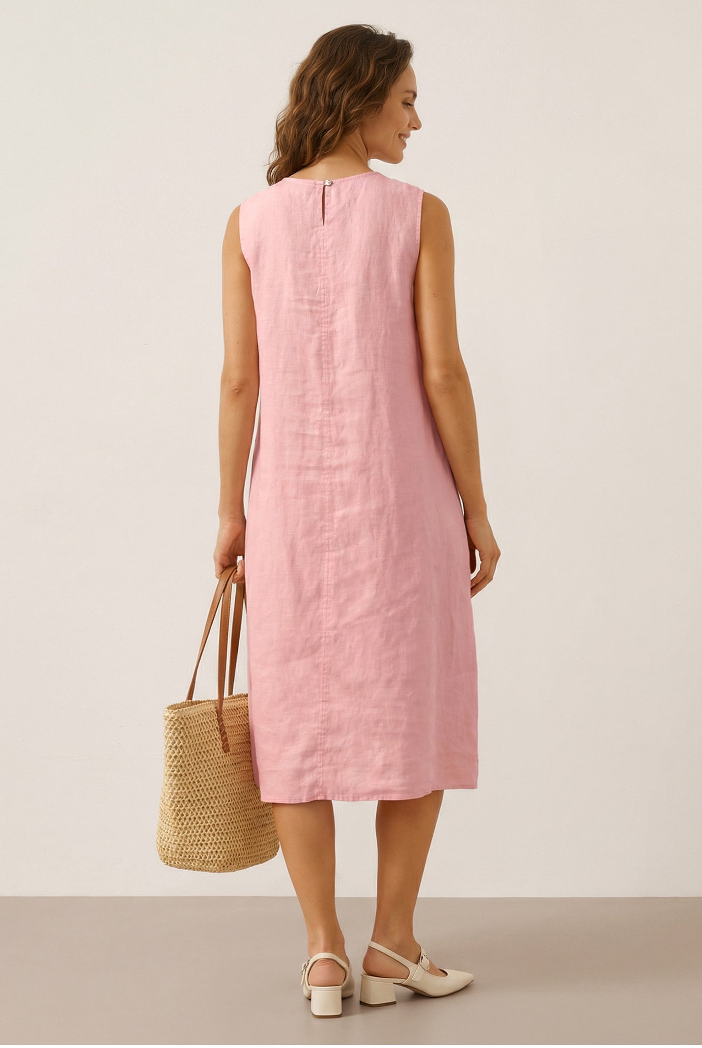100% Linen Sleeveless Accordion Pleat Midi Dress TINA by LINTICO for women
