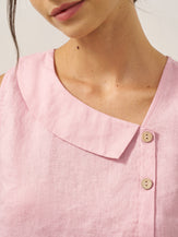 100% Linen Sleeveless Crescent Collar Top KARA by LINTICO for women