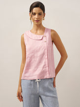 100% Linen Sleeveless Crescent Collar Top KARA by LINTICO for women