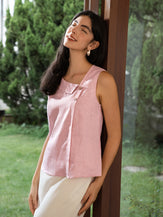 100% Linen Sleeveless Crescent Collar Top KARA by LINTICO for women