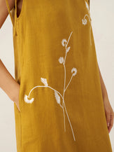 100% Linen Smocked Shoulder Embroidered Maxi Dress BELINE by LINTICO for women