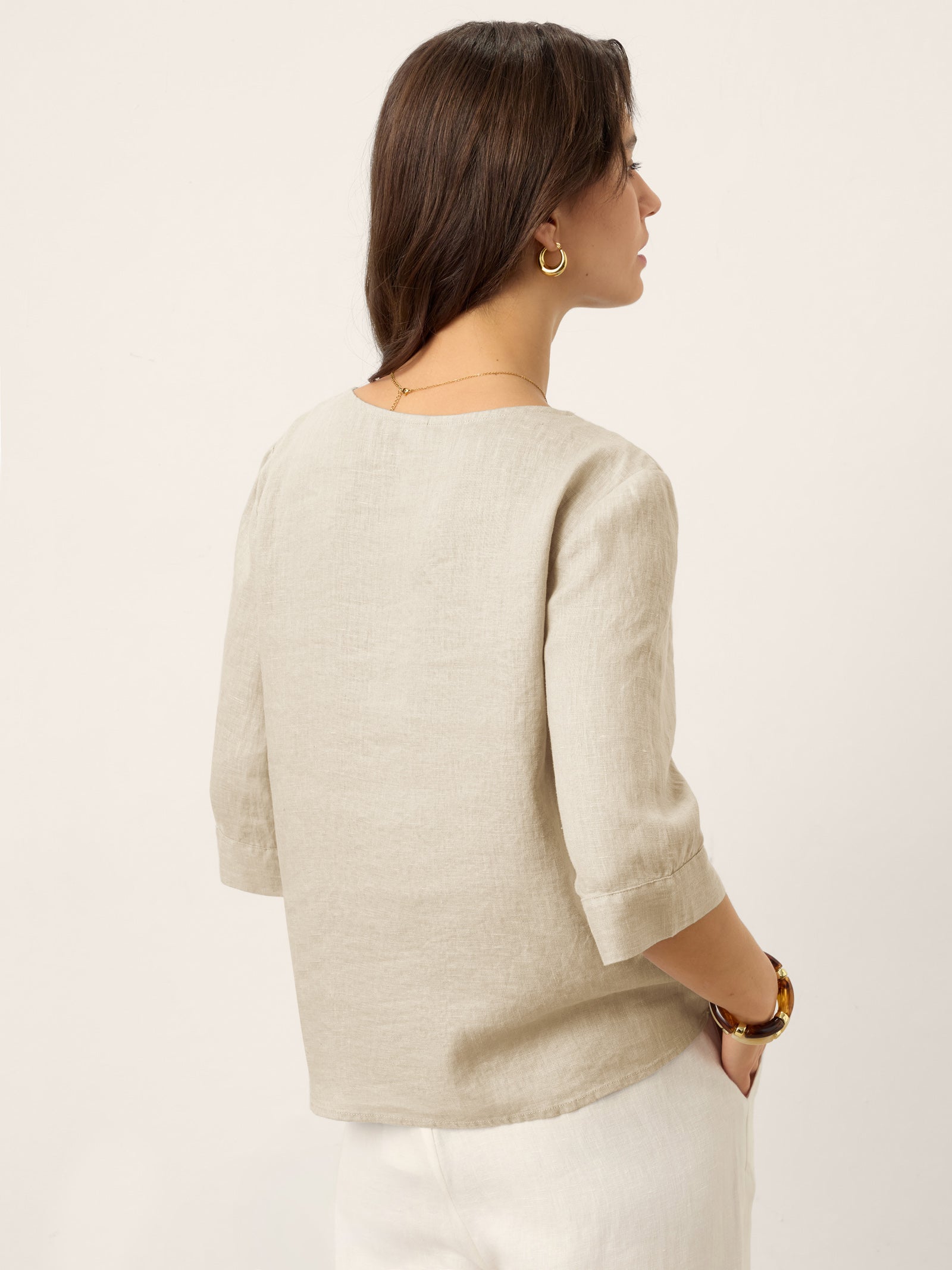100% Linen Split Neck Inverted Pleat Top TABITHA by LINTICO for women